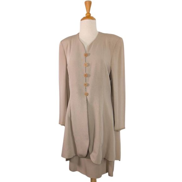 Giorgio Armani Le Collezioni US 10 IT 44 M Tan Skirt Suit Vintage 90s Does 70s - Picture 1 of 10